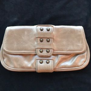 Vintage shimmery beige suede studded clutch